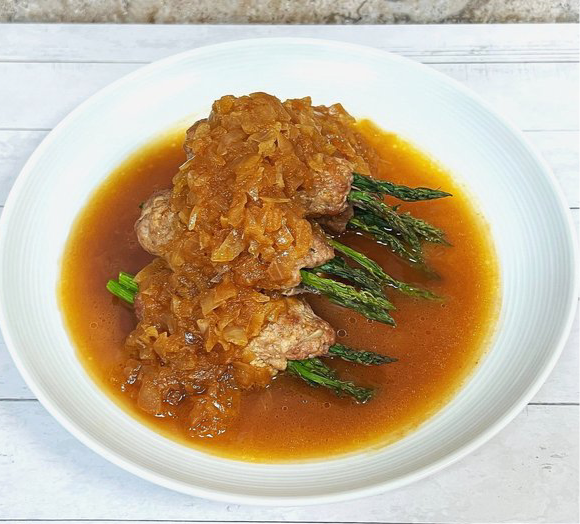 (S)Frozen Tofu and Meat Patty Wrapped Asparagus Onion Demi-Glace Sauce 5 pcs